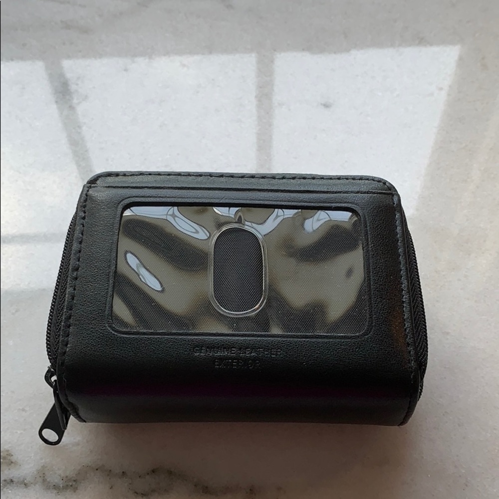 Button Black Leather Accordion Credit Card Wallet